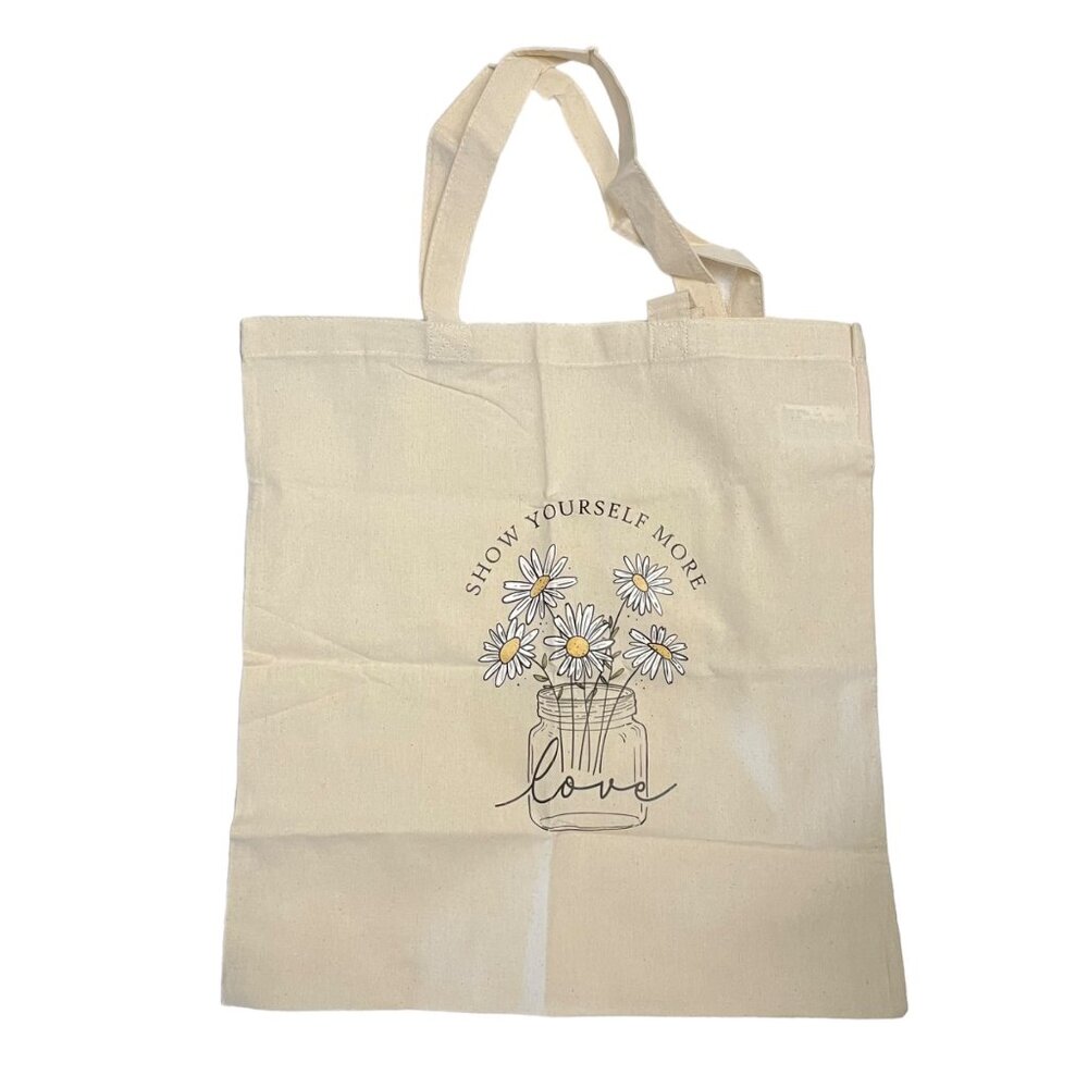 NWOT Love Floral Reusable Tote Bag Beige Natural